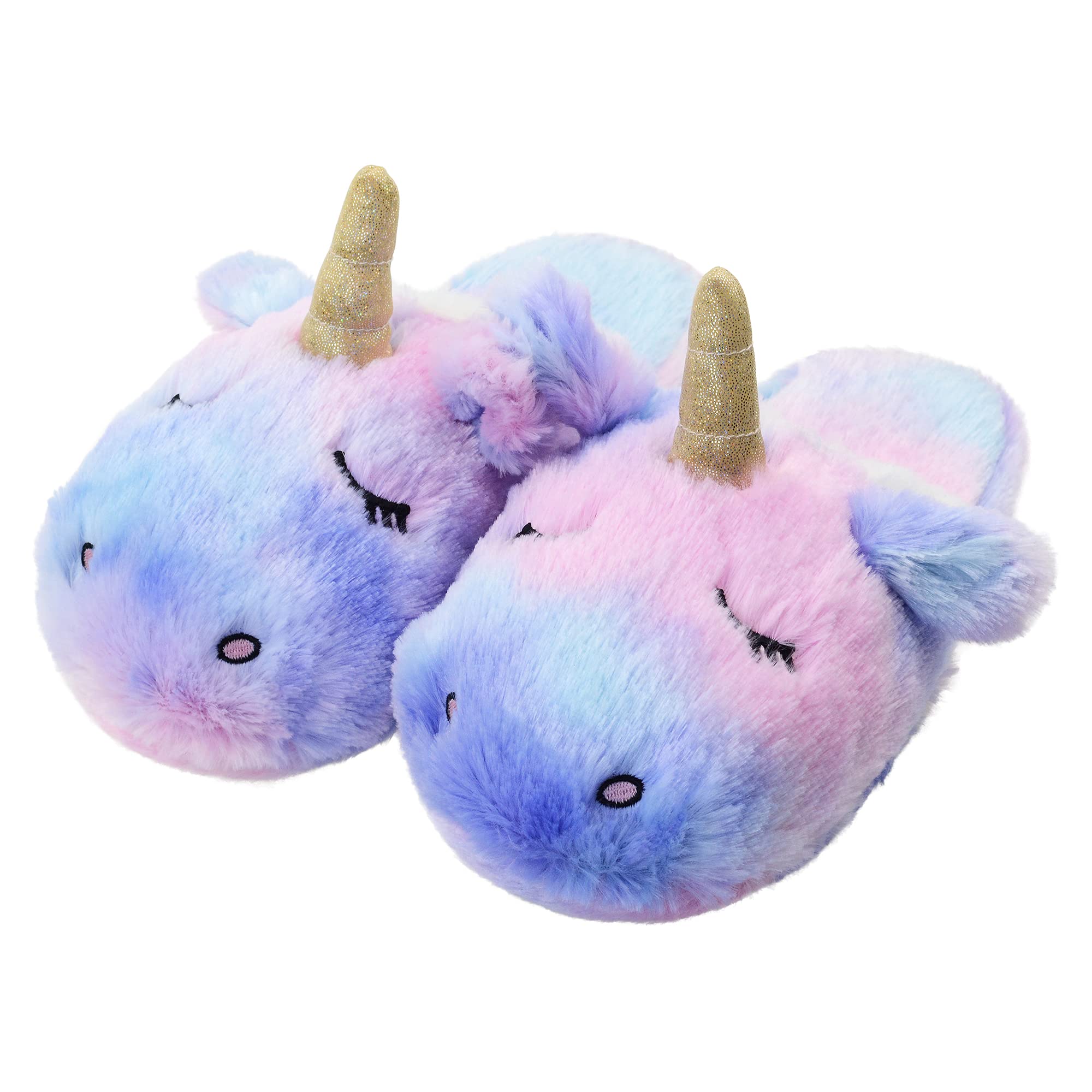 FLYFUPPY Womens Slippers Girls Slippers Soft Fuzzy Slip-on Unicorn Slipper with Memory Foam Indoor Outdoor Cute Animal Bedroom House Shoes for Women - 9-10 Purple
