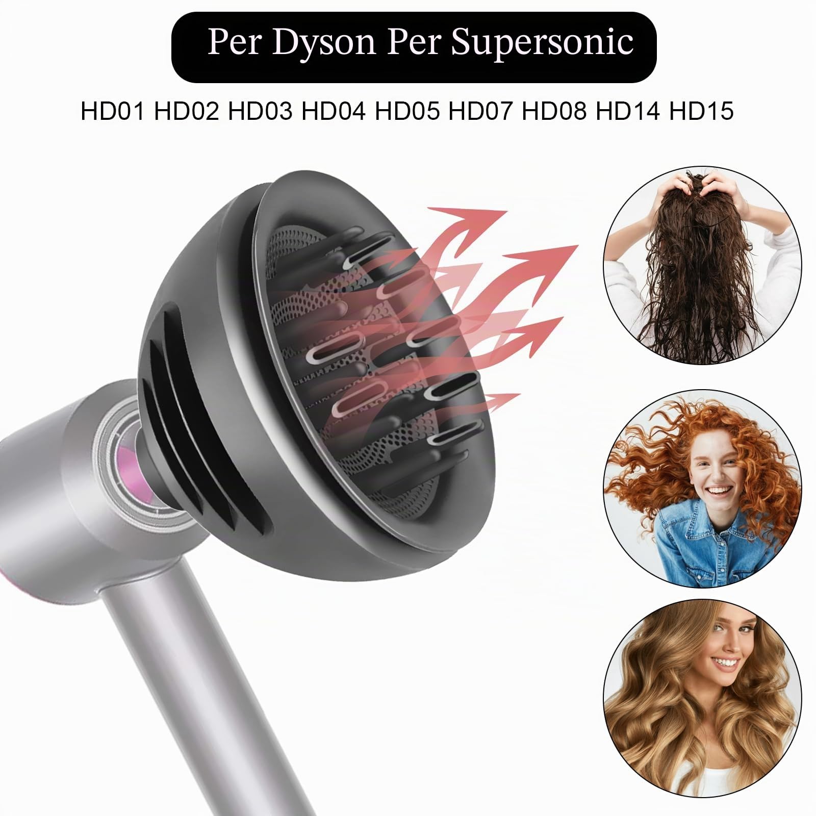 Diffusore Ugello Accessori per Dyson per Supersonic Asciugacapelli HD01 HD02 HD03 HD04 HD05 HD07 HD08 HD14 HD15, Onde e Ricci Diffusore Accessori