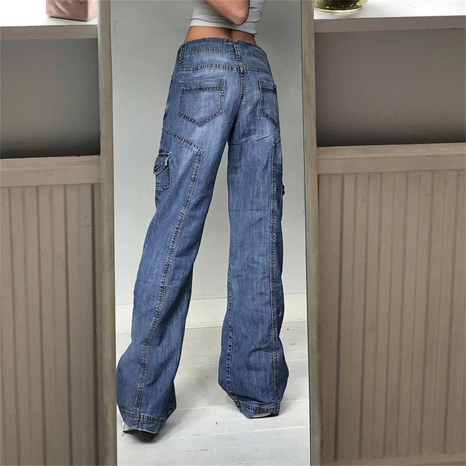 UKKO Jeans da Donna Donne in Vita Jeans A Vita Alta Tasche di Modo Patchwork Pantaloni da Carico Baggy
