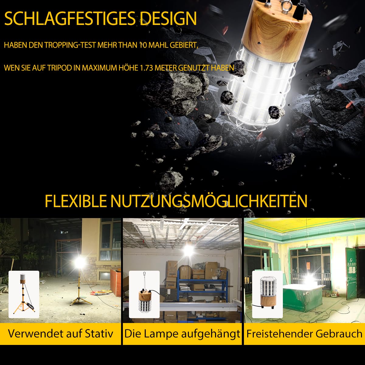Led Baustrahler Arbeitsstrahler mit Stativ 150W 21000 Lumen Arbeitsstrahler mit Stecker, 360° Rundstahl-Beleuchtung,IP64 wasserdicht (150W Transparent Cover 20000lm)