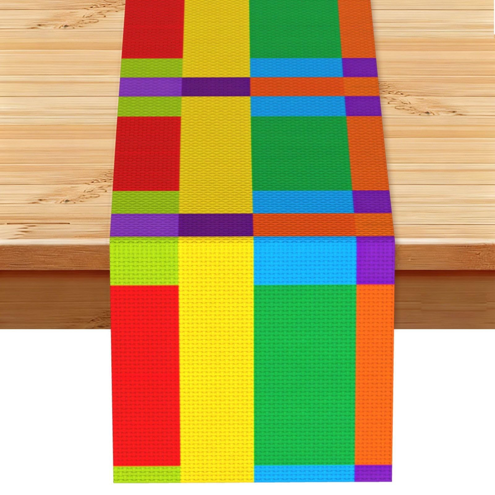 Colorful Grid Print Table Runner World Cup-Themed Dining Table Decor for Coffee Dining Table and More