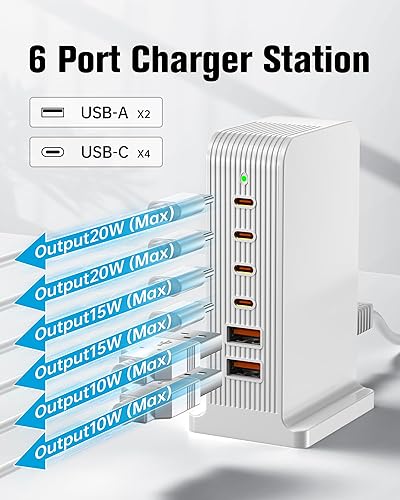 Miniatura 4 de Estación de carga USB C, concentrador de carga USB total de 90 W, torre de carga USB de 6 puertos para iPhone 15141312, iPad, Samsung Galaxy, Google