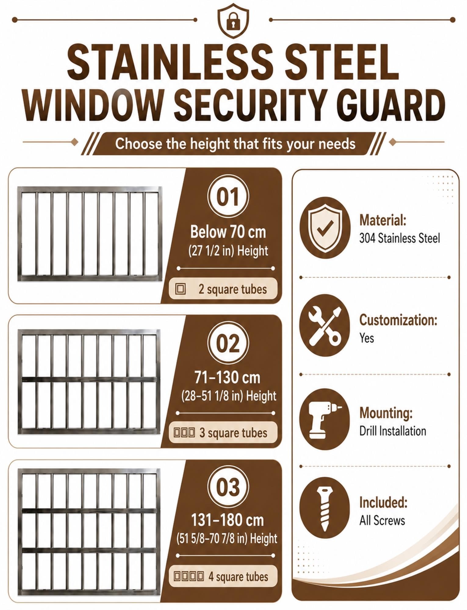 Reja fija de seguridad, separación 8-9 cm, para ventana de sótano