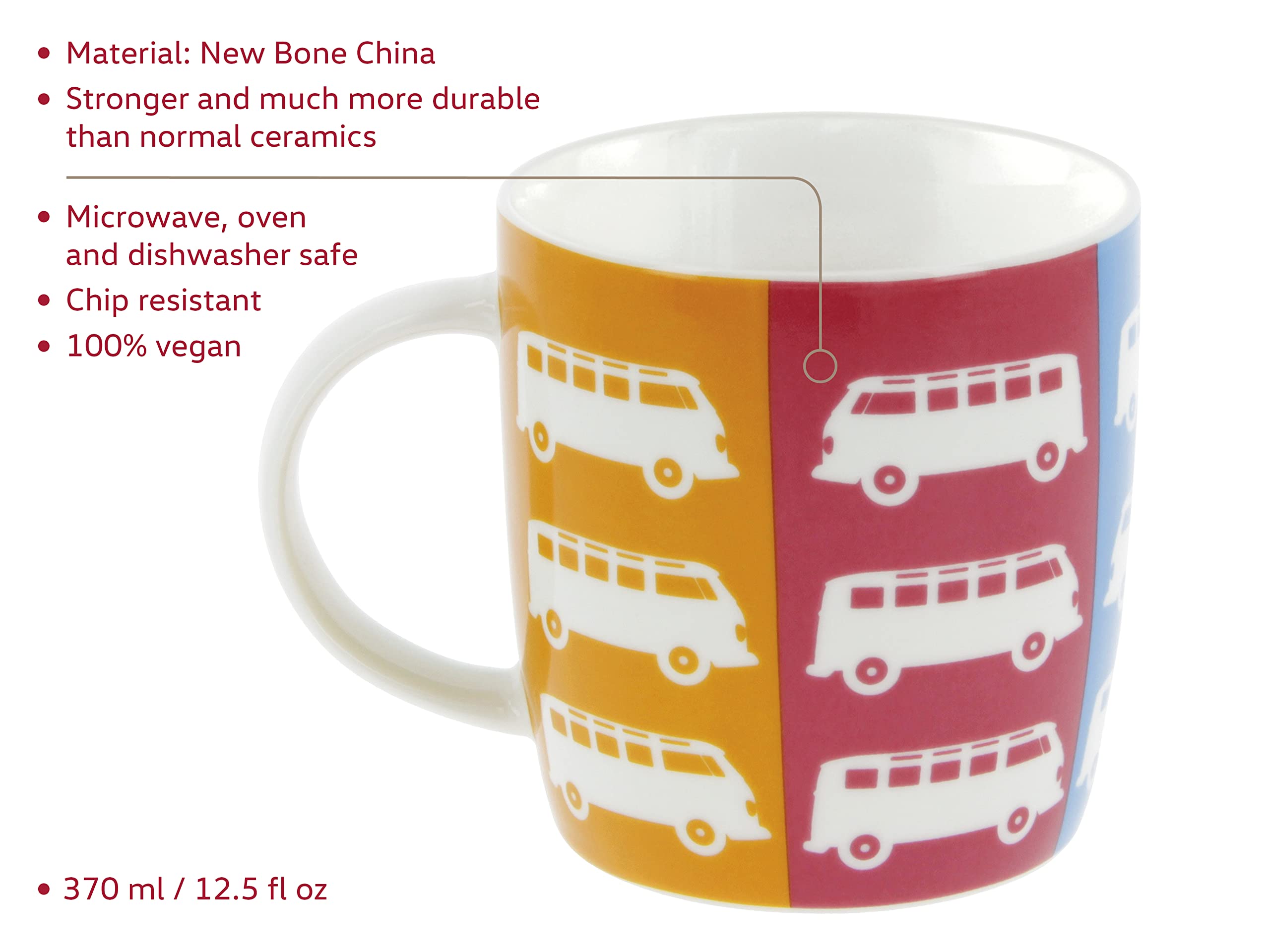 BRISA VW Collection - Volkswagen tazza in Ceramica da tè, caffè, latte, cappuccino, Campervan T1 Bus design 370ml (Fronte/Rosso & Nero