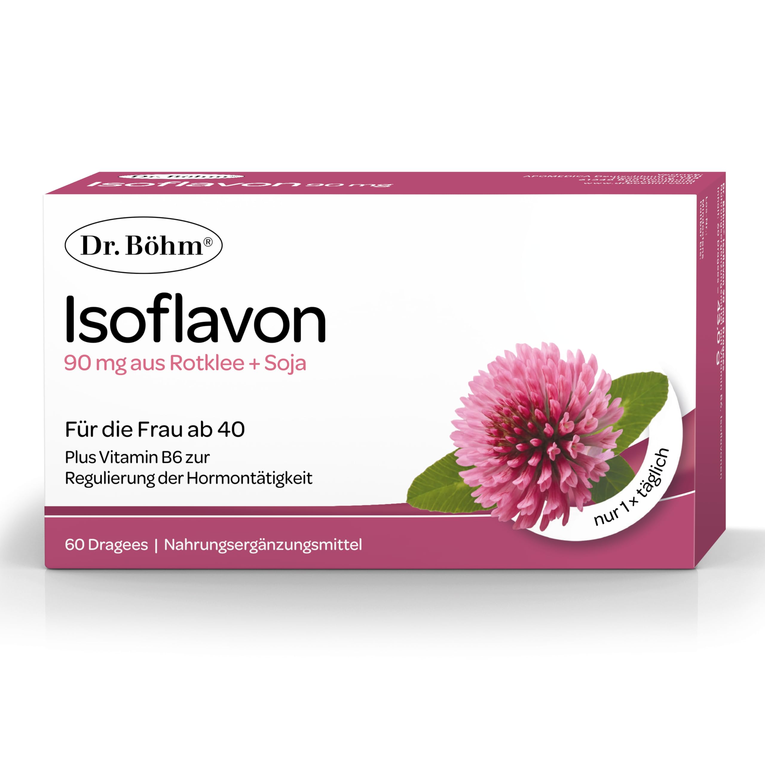 Dr. Böhm Isoflavon: Für hormonelle Balance & Wohlbefinden in den Wechseljahren, mit Vitamin B6, Astaxanthin, Soja- und Rotklee-Extrakt, für die Frau ab 40, 60 Dragees