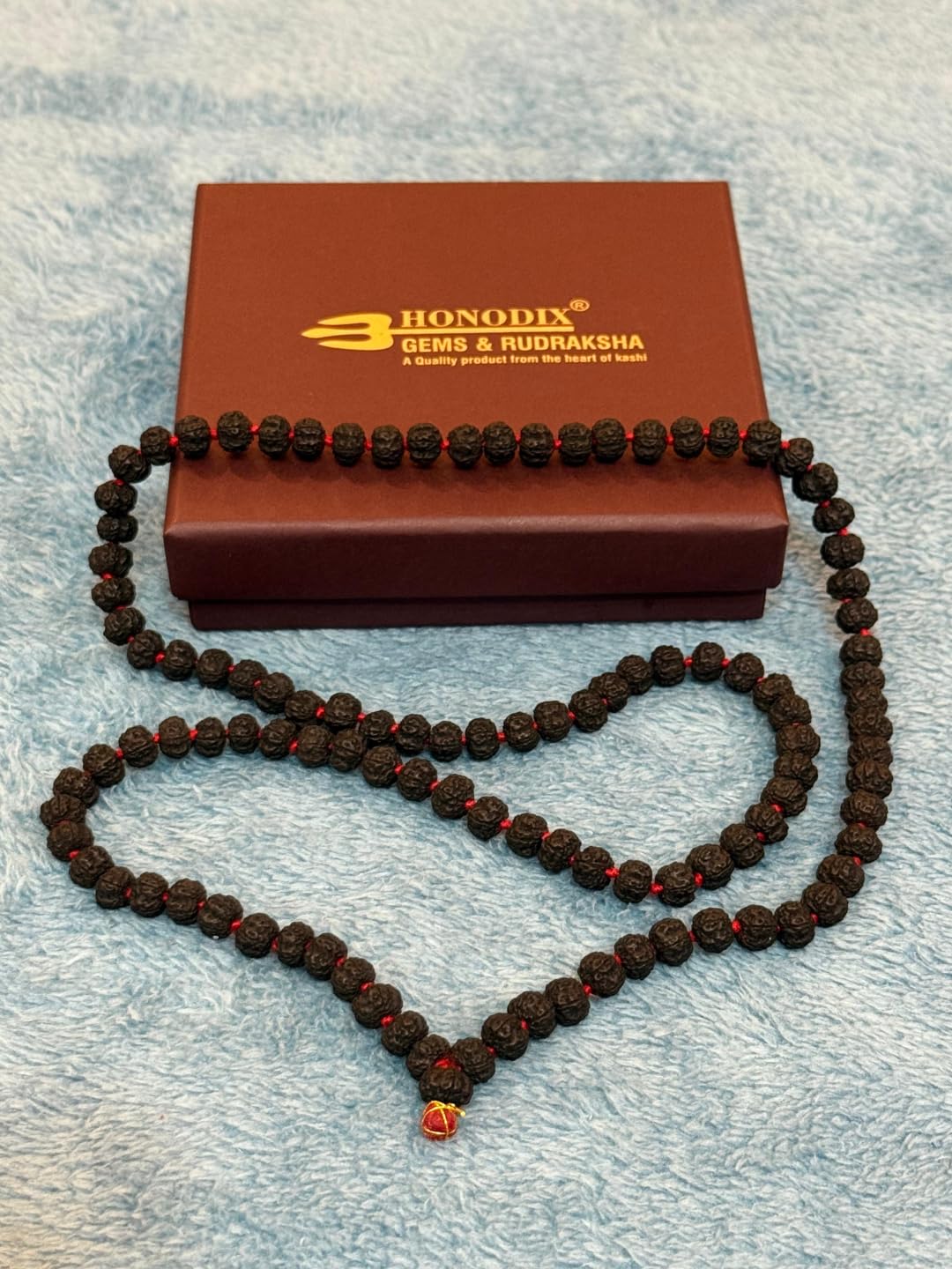 HONODIX 7MM Rudraksha Mala 5 Faced(Panchmukhi) 108+1 Beads Rudraksha Mala (Unisex), Black 4