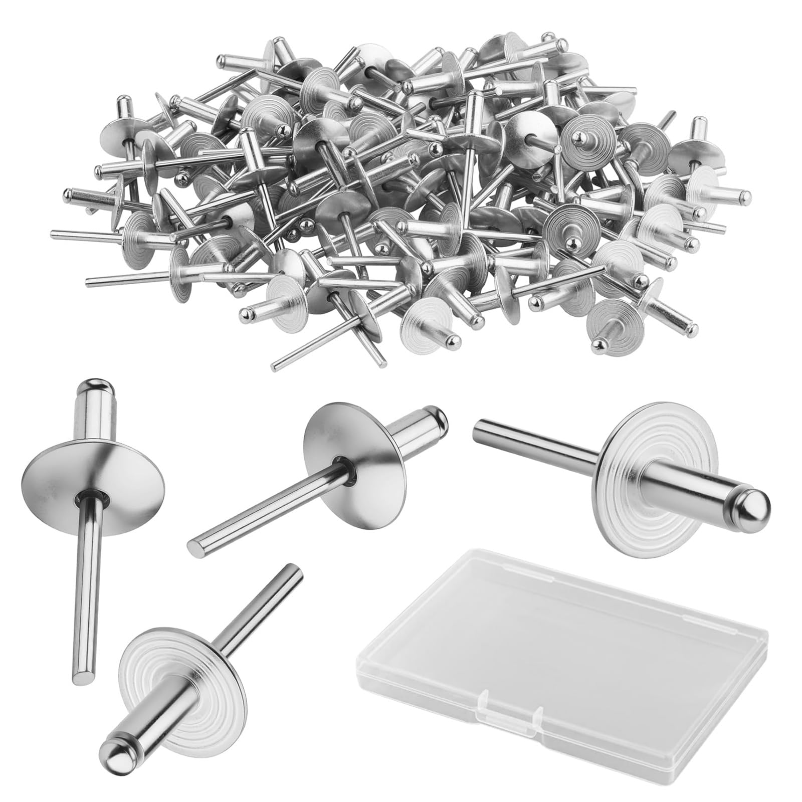 120 Pieces 4.8x20 mm Pop Rivets - Rivets for Metal, Aluminium Pop Rivets with Large Flange, Rivet Nut Tool for Woodworking Furniture Sheet Metal Automotive Mechanical Equipment Industry (Sliver)