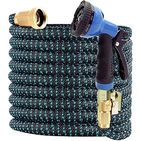 J&B XpandaHose 100ft Expandable Garden Hose with Holder - Heavy Duty Superior Strength 3750D - 4 -Layer Latex Core - Extra Strong Brass Connectors and 10 Spray Nozzle w/Storage Bag (Black 100)