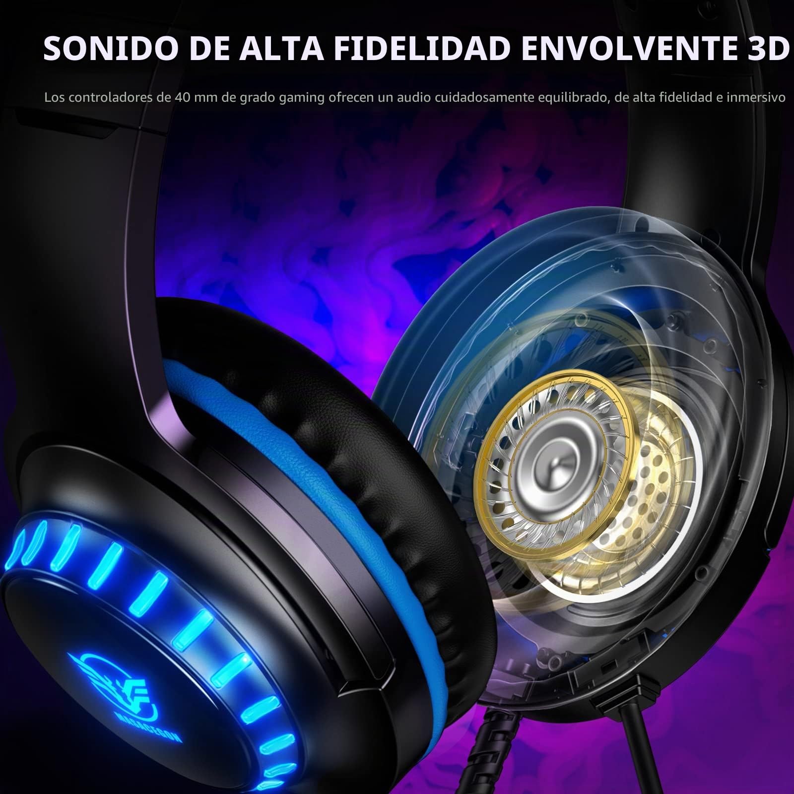 Pacrate Cascos Gaming para PS4/PS5/Xbox One/Nintendo Switch/PC, Auriculares Gaming con Microfono Cascos PS4, Cascos Gamer, Azul