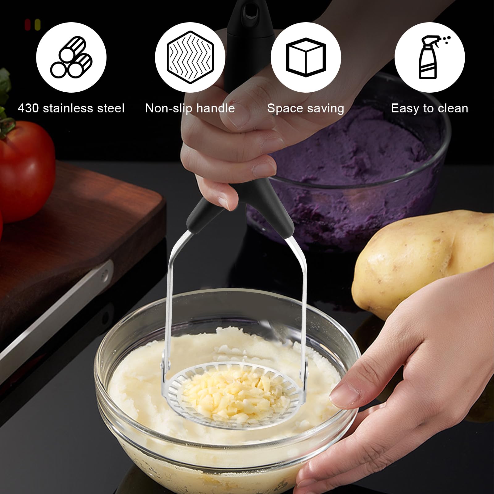 Presse Purée Manuel Acier Inoxydable UKOFEW - Écrase Pommes De Terre Polyvalent Pour Légumes Et Aliments Bébé
