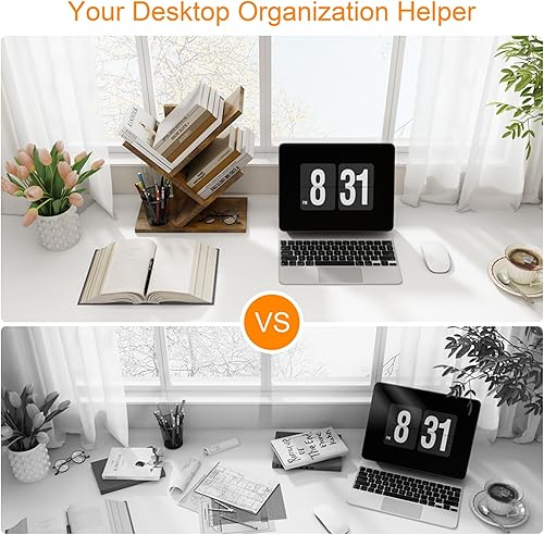 Miniatura 4 de Tajsoon Tree Bookshelf 3 Tier Book Storage Organizer Shelves, Desktop Bookshelf Floor Standing Bookcase Display for CDsMagazineBooks, Small