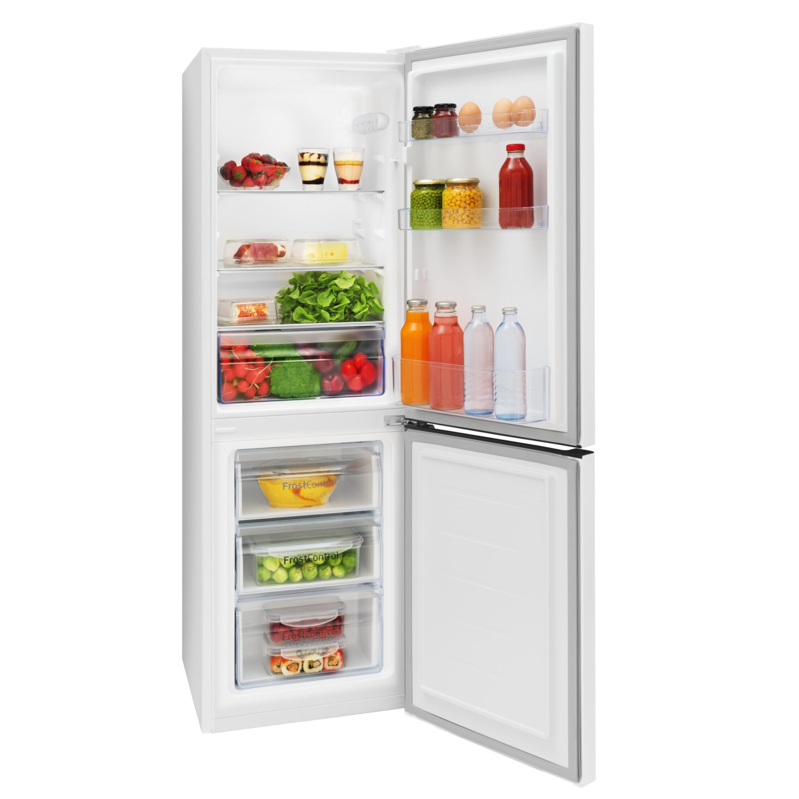 Amica Kühl‑Gefrierkombination freistehend 157 l FrostControl Superkühl und Supergefrierfunktion Sicherheitsglas LED‑Beleuchtung 144 x 47,4 x 49,5 cm – Kuehlschrank Freistehend Weiß