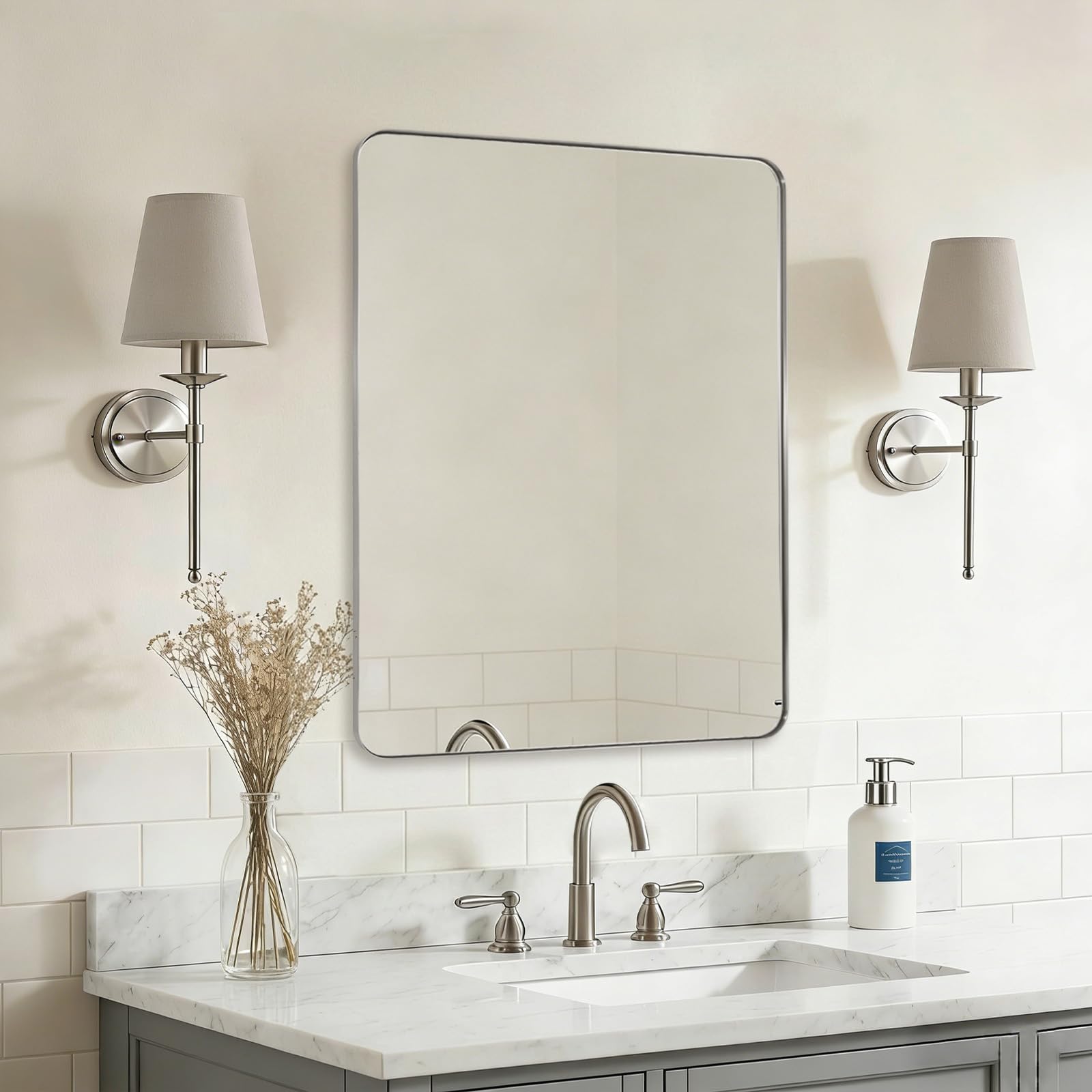 Amazon.com: ANDY STAR Brushed Nickel Mirror for Bathroom, 22