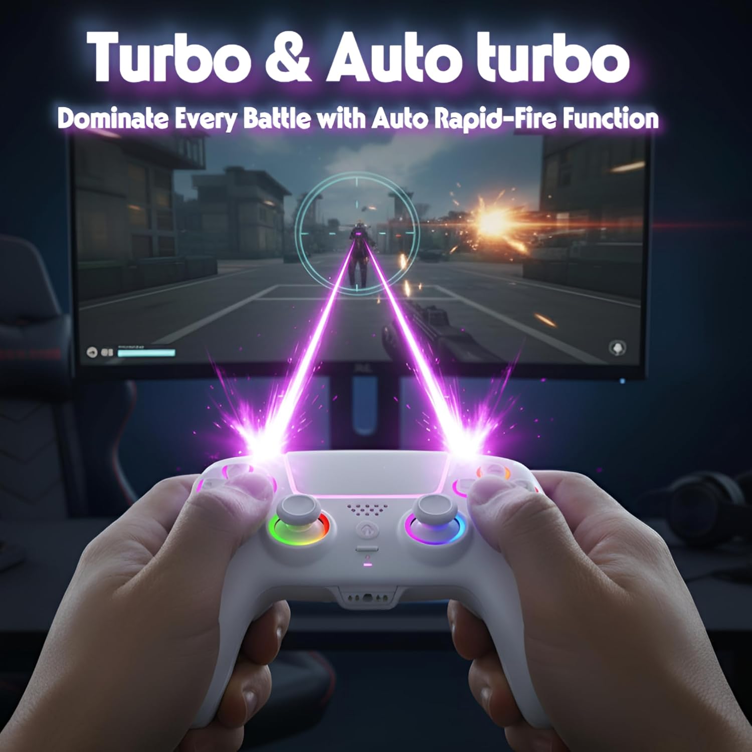 FLUY-E RGB Wireless Controller for PS5/PC – Compatible with PS5, PS5 Slim & PS5 Pro, Hall Effect Joysticks and Triggers, Dual Vibration, Six-Axis Sensor, Touch Panel, Turbo & Programmable Buttons, Ergonomic Design