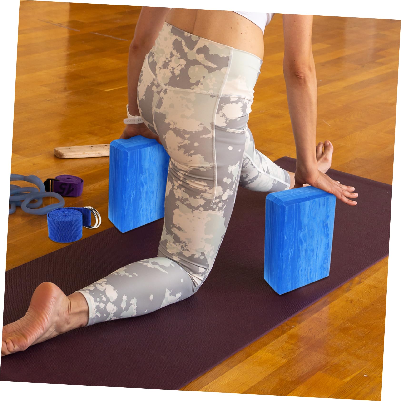 POPETPOP Bricks Yoga Blocks Set 3pcs High Density Foam Blocks Straps Safe for Body Relaxation and Fitness