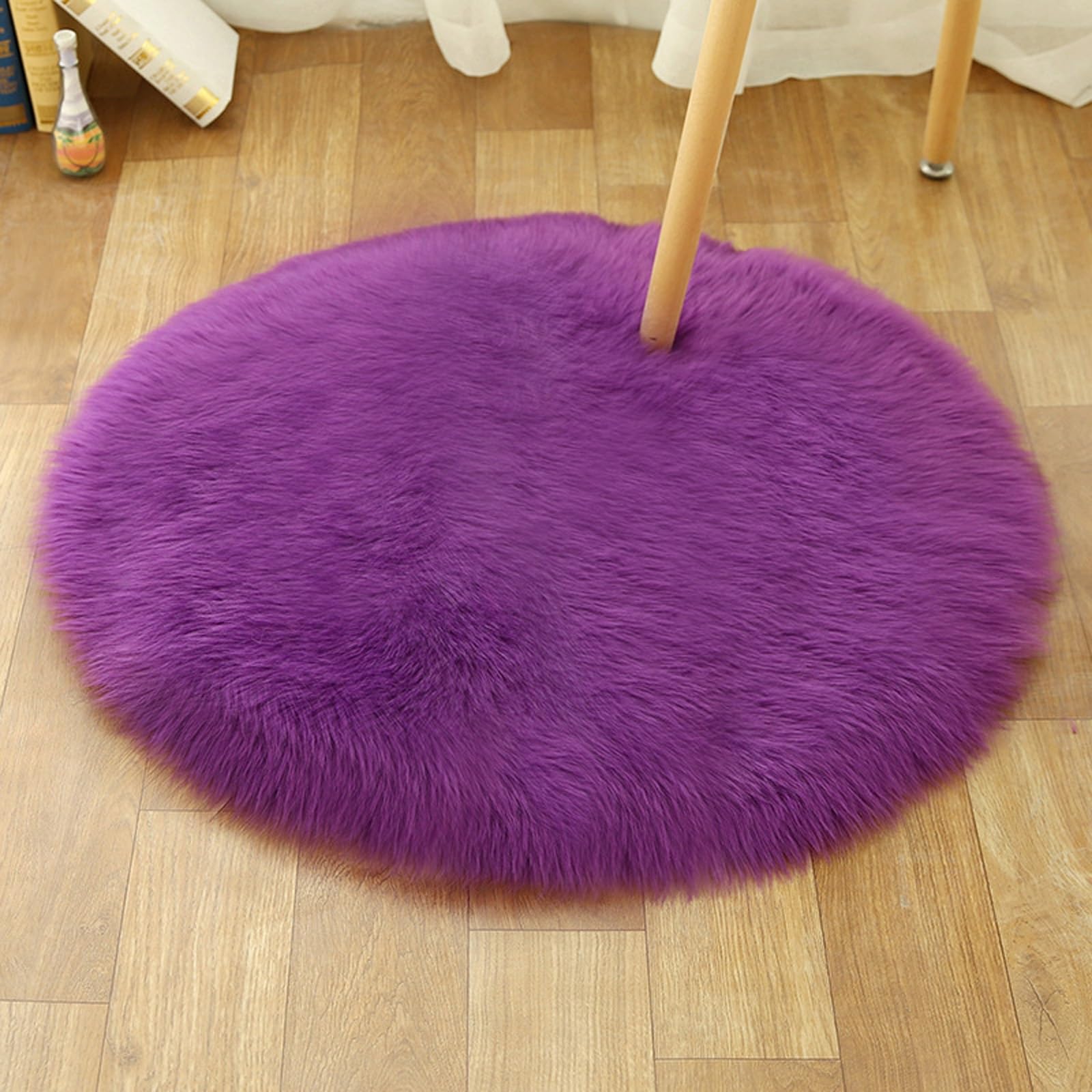 Tapis de sol confortable violet rond fausse peau de mouton 180cm