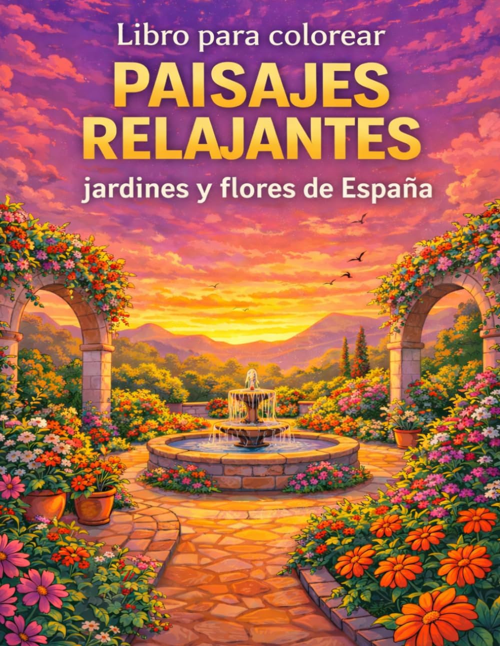 Paisajes relajantes para colorear: jardines y flores de España Libro antiestrés para adultos