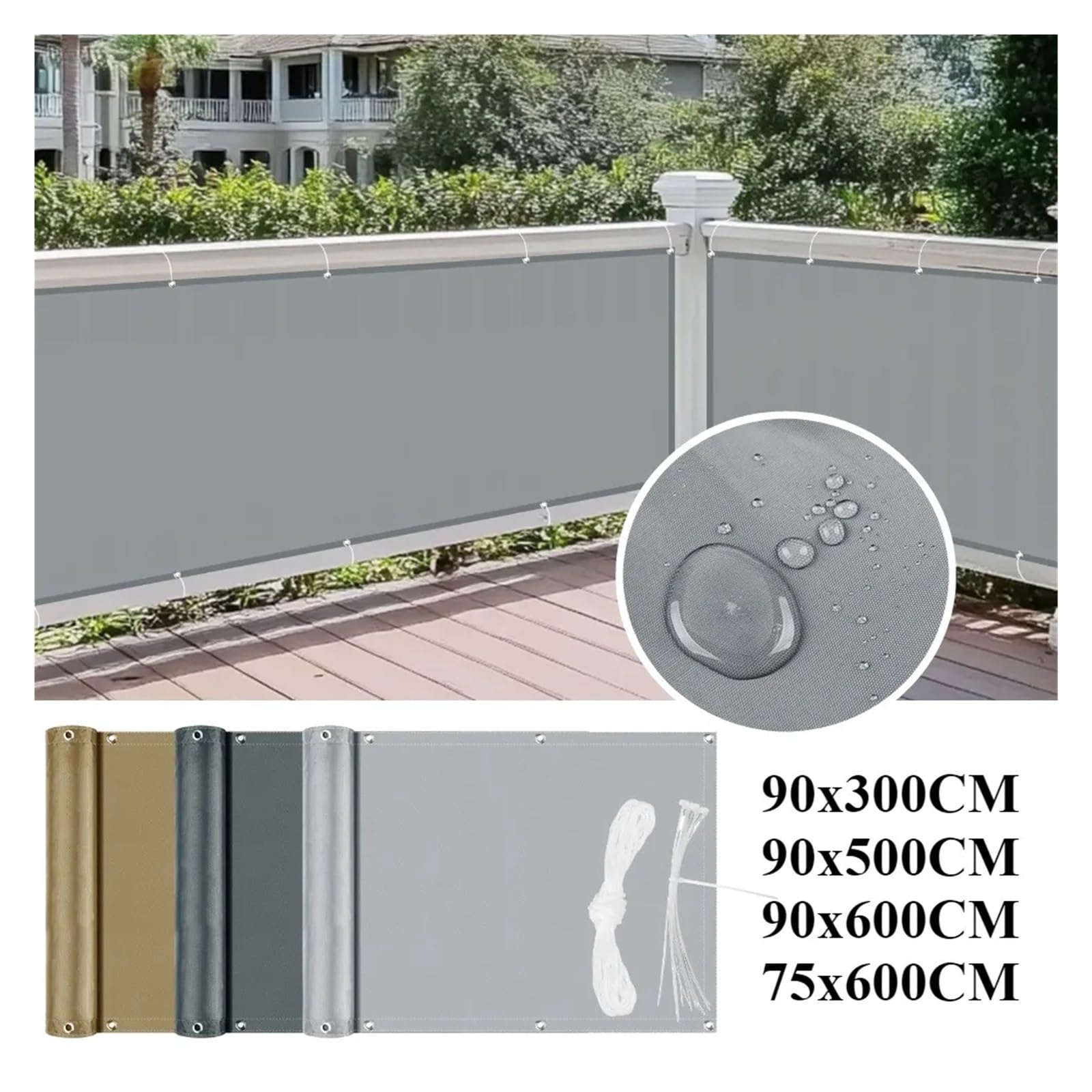 Pantalla De Privacidad For Balcón, Cerca, Patio, Protector De Terraza, Vela, Jardín, Porche, Piscina, Decoración(Dark Grey,90x500CM)
