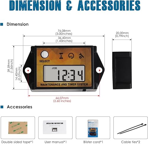 Miniatura 8 de Runleader Tacómetro digital con medidor de horas, recordatorio de mantenimiento, recuperación máxima de RPM, apagado del usuario, uso para