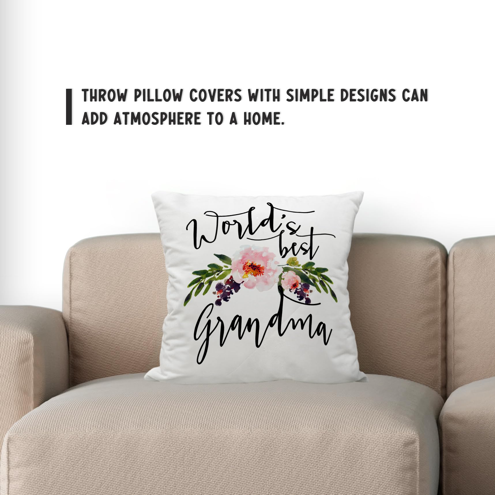 "Best Grandma Ever" Throw Pillow Cover 18x18 - Farmhouse Decor For Mother's Day Gifts