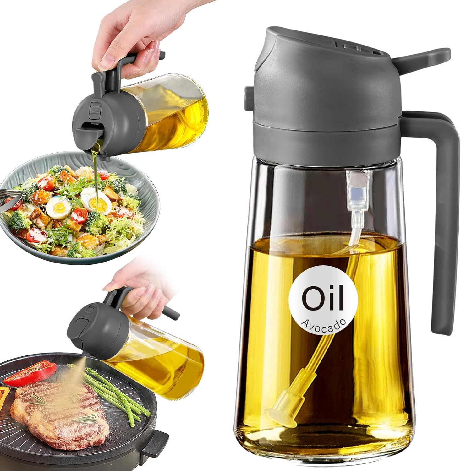 YARRAMATE 16oz/470ml Oil Sprayer for Cooking with Stickers, Food-grade Premium 2 in 1 Olive Oil Disp