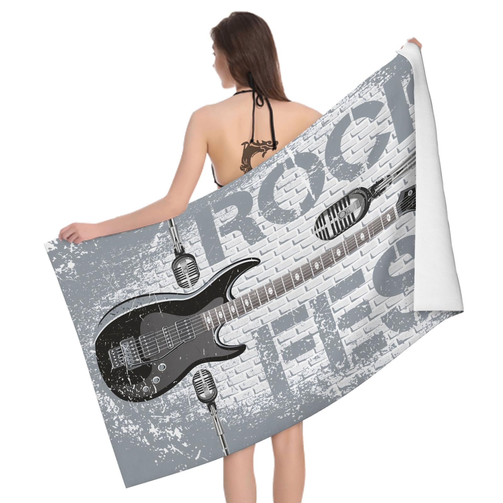 Leichong 3D Electric Guitar Beach Towel Large Microfiber Soft Quick Dry for Adults, Rock Theme Bath Towel Lightweight Soft Absorbent for Travel Swimming Pool Sports, 180 x 90 cm