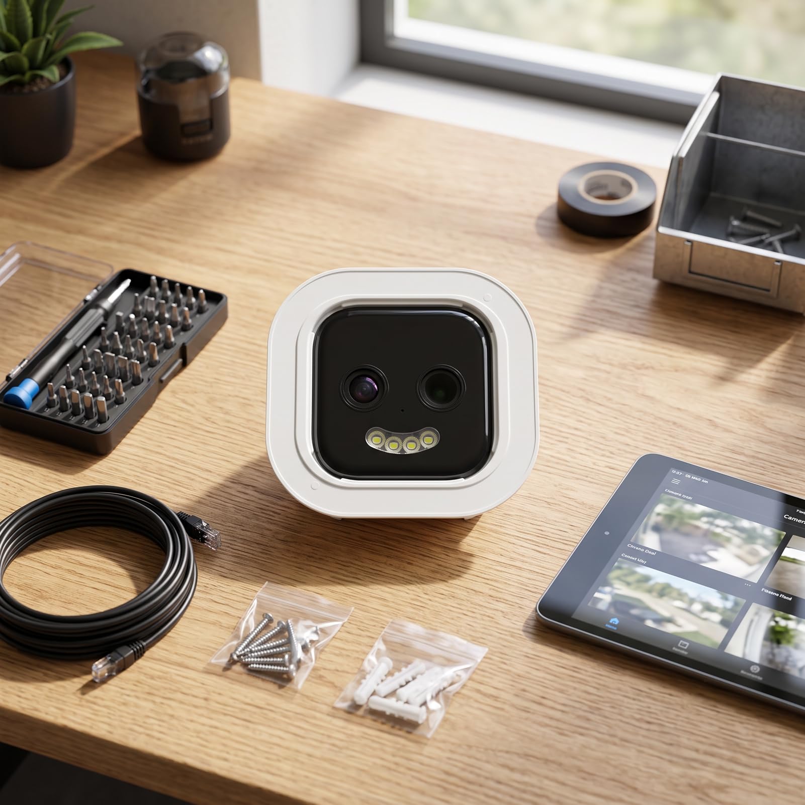 XUMIUZIY Kamera do Monitoringu Okiennego, Podwójny Obiektyw 2K 3MP z | Obsługuje Wi-Fi 2.4G/5G, Wykrywanie Ruchu PIR, Dwukierunkowe Audio, Widzenie Kolorów w Nocy, łatwy montaż Bez Wiercenia w