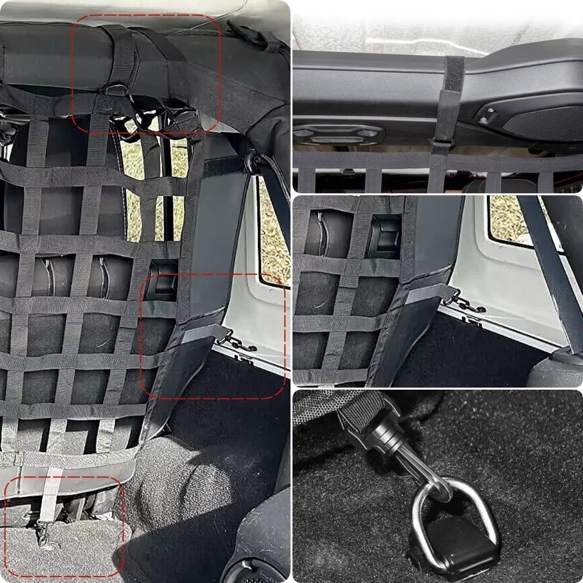 Rete Portaoggetti Auto Rete Di Protezione Per Cani E Gatti Divisorio Di Sicurezza Per Sedili Posteriori Dell'auto Per Jeep Per Wrangler JK JL 2007-2023 Rete di Stoccaggio