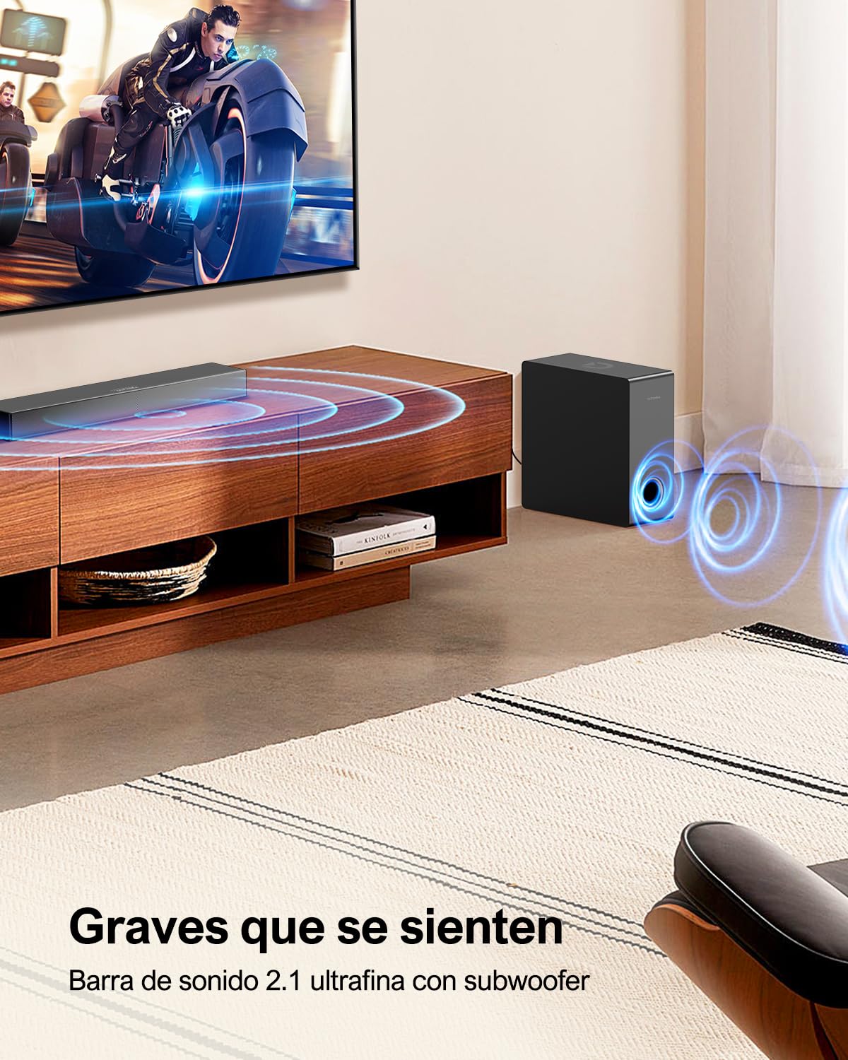 ULTIMEA Barra de Sonido para TV con Subwoofer, Potencia Máxima 160W, BASSMAX, Barra de Sonido Surround 2.1 para PC con 3 EQ, Bluetooth 5.3/HDMI/óptico/AUX/Montaje en Pared, Serie Ultra Slim Nova S40