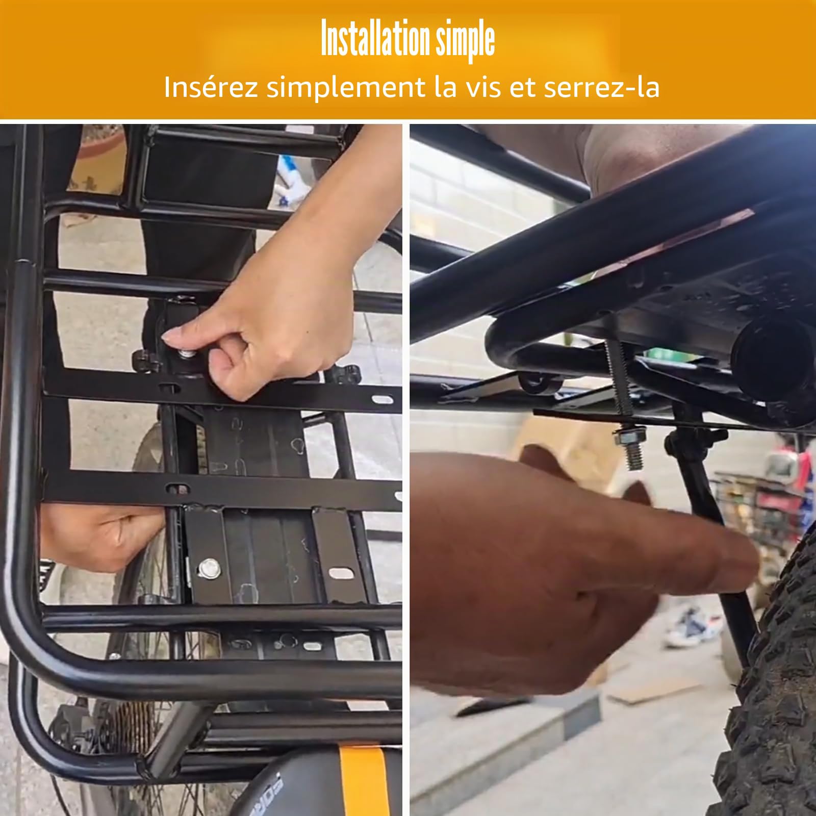 TWSOUL Grand panier de vélo arrière en fer, noir, avec cadre en fer, multifonction pour vélos électriques et traditionnels, panier amovible à l'arrière, grande capacité (45 kg), montage en rack