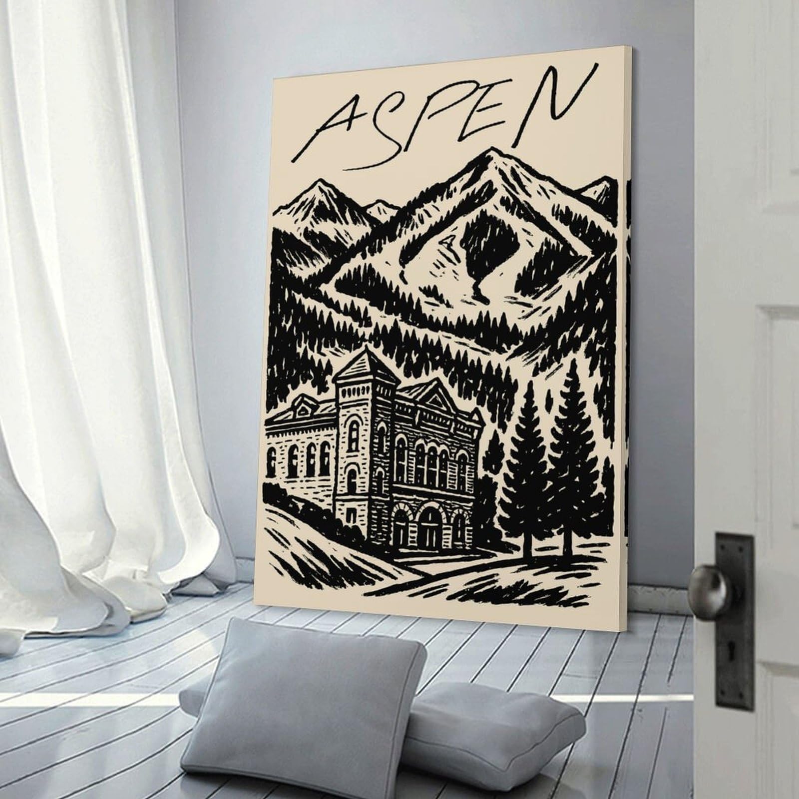 Junmoney Decorative Canvas Print Aspen Vintage Ski, 24x36inch(60x90cm), for New Homes, Bedrooms Or Workspaces, A Wall Art Gift for Fresh Interiors