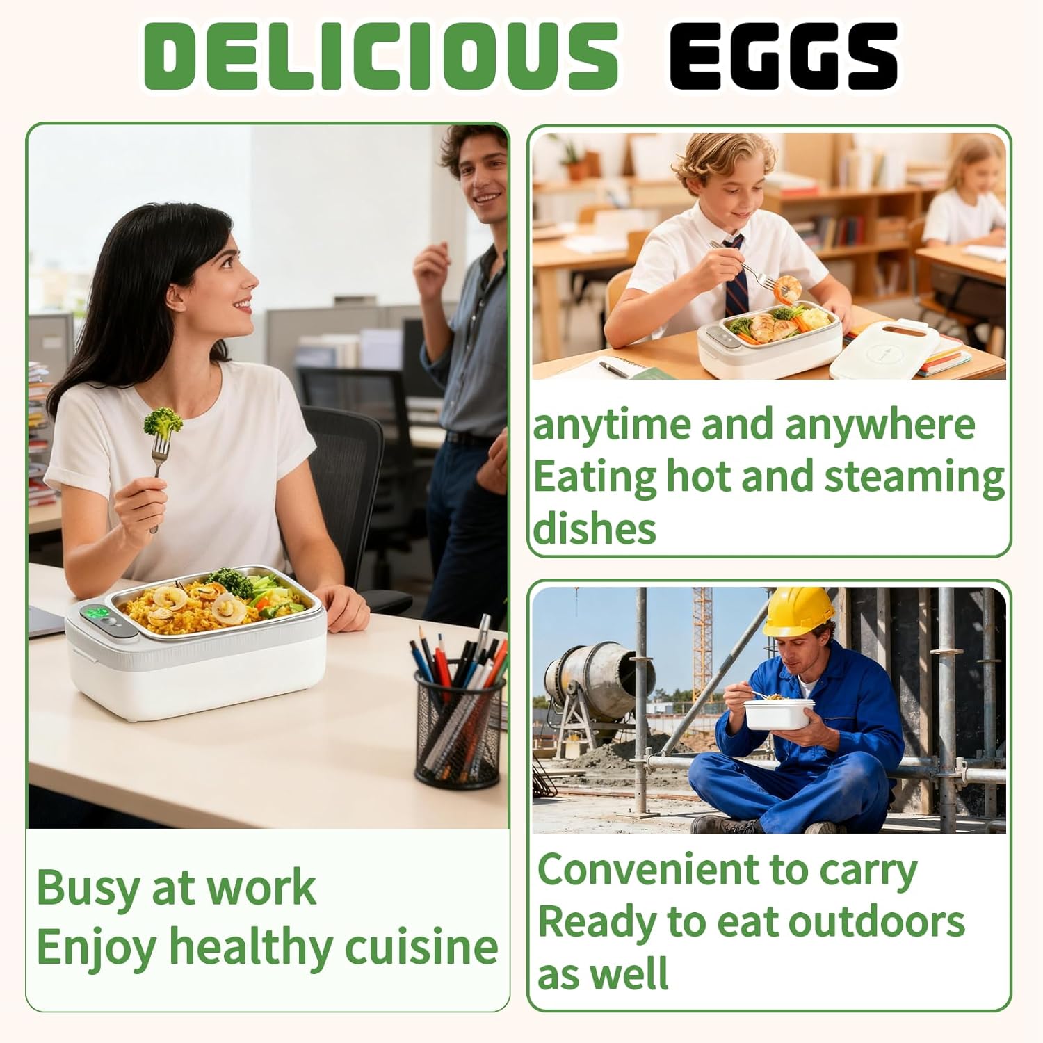 Cordless Electric Lunch Box for Adults, 34oz/1L Heated Lunch Box with Timer & Adjustable Heating, 14000mAh Rechargeable Portable Food Warmer Lunch Boxs for Office, Travel, Picnic, Outdoor - Image 7