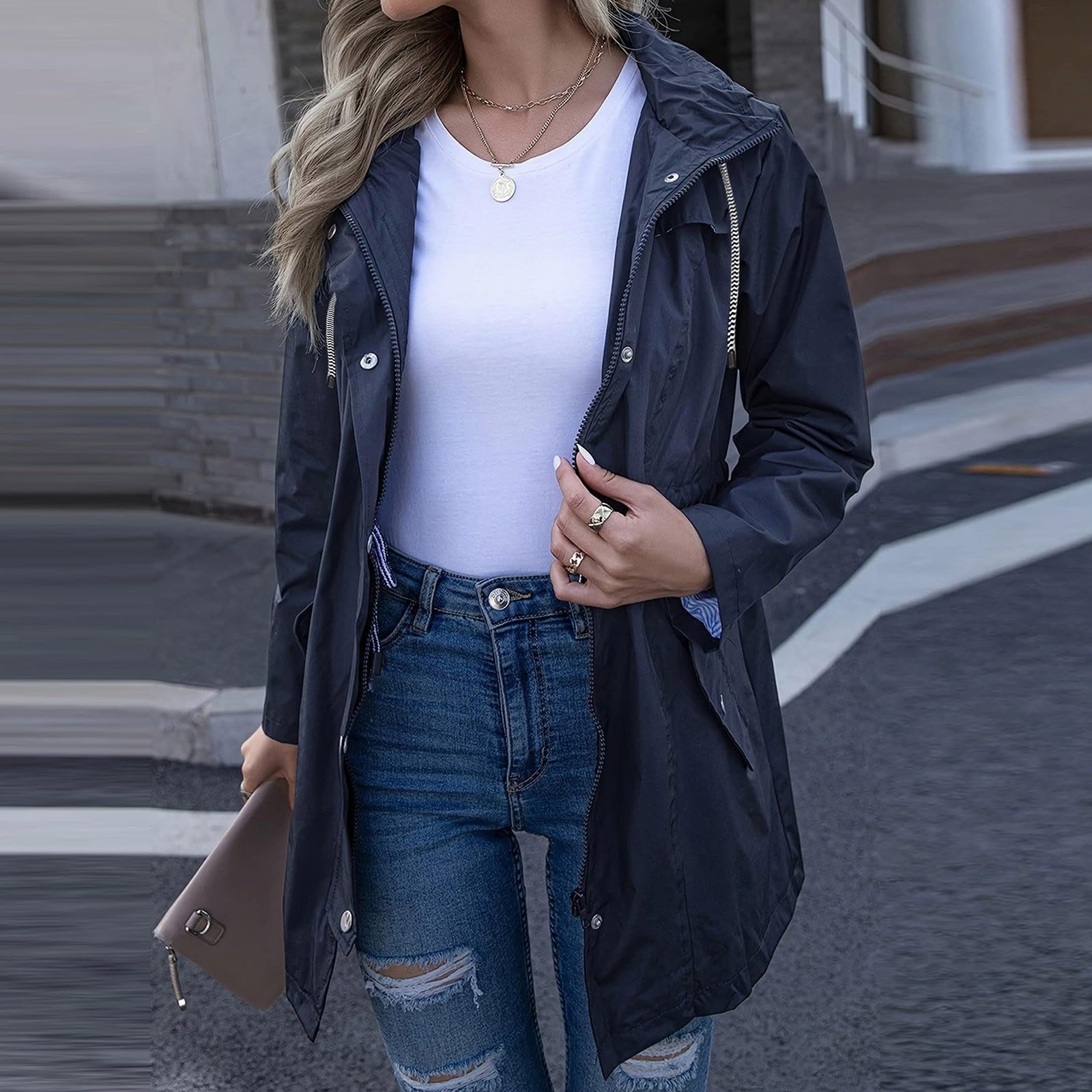 Gabardina Larga Con Capucha Para Mujer, Impermeable, Forrada, Cortavientos, Chaqueta De Viaje, Tallas S Y Xxl Gorros Invierno Mujer Rain Coat Women Chaquetas Deportivas Chubasquero