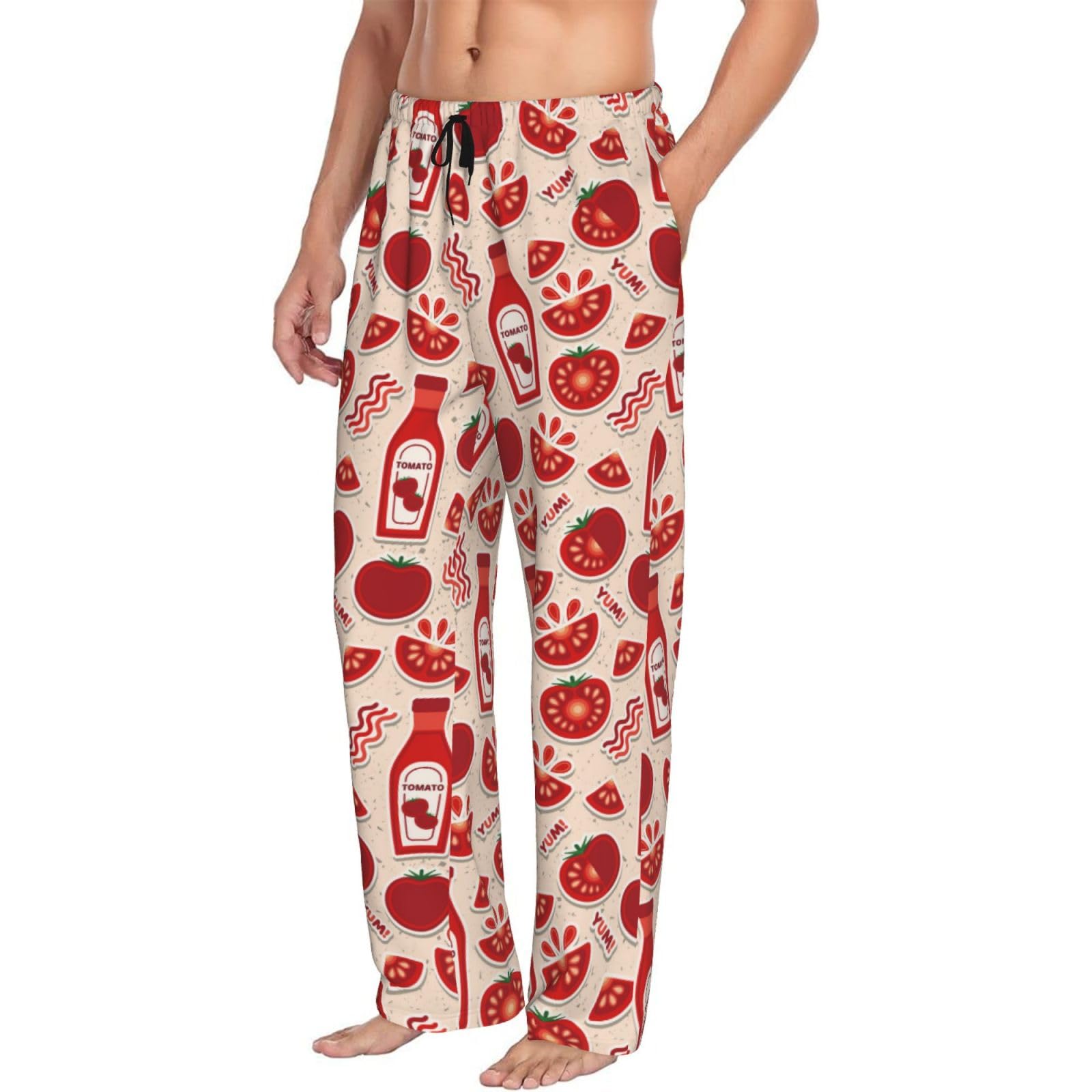 Oudrspo Men's As Pic Cute Tomato Ketchup Pajama Pants - Sleep Lounge Pants For Funny Pj Bottoms Pants With Pockets