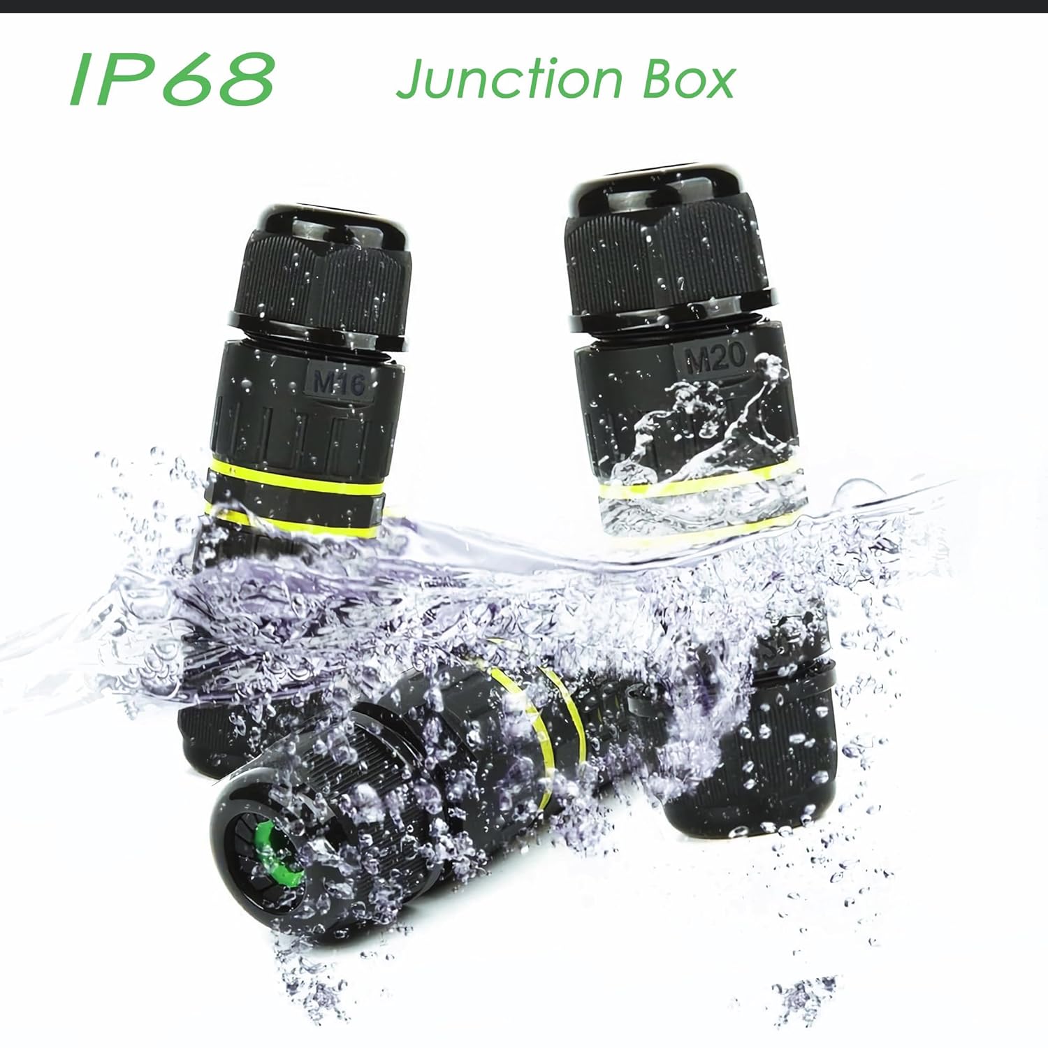 IP68 Waterproof Junction Box 4 Way/4 Pin Outdoor Connection Box, Cable Connector, Outdoor External Sleeve Coupler M20 4P Ø5-9mm, for Repair and Extend Power Cables,Black 2 Pcs.(M20 4P)