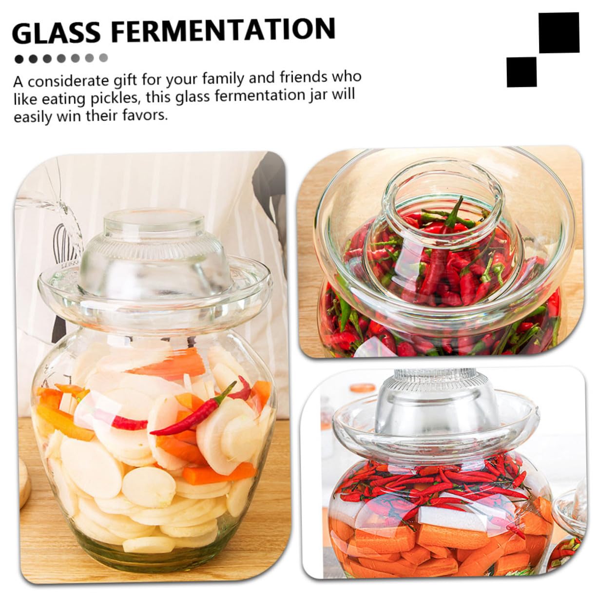 Tarro de Cristal para Encurtidos Tapa, Vidrio, Acero Inoxidable y Plástico | Verduras y Pepinillos, Uso en Cocina, Fácil de Limpiar, Incluye Cepillo y Pinza
