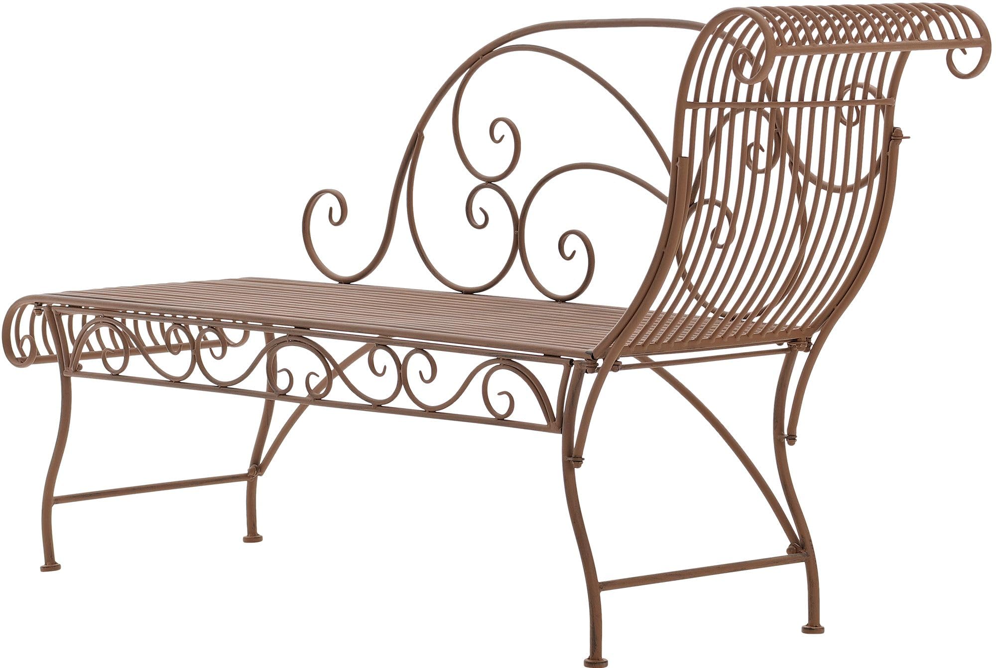 CLP Gartenbank Karma, romantische Recamiere im Jugendstil mit ornamentalen Verzierungen, Chaiselongue für den Außenbereich bis 160 kg belastbar, Farbe:antik braun