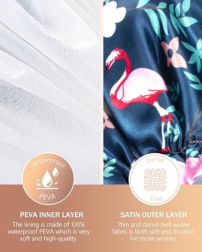 Miniatura 4 de mikimini Gorro de ducha grande para mujer, de cabello largo, con encaje rosa, doble capa impermeable, reutilizable, lavable, talla XL (paquete de 1)