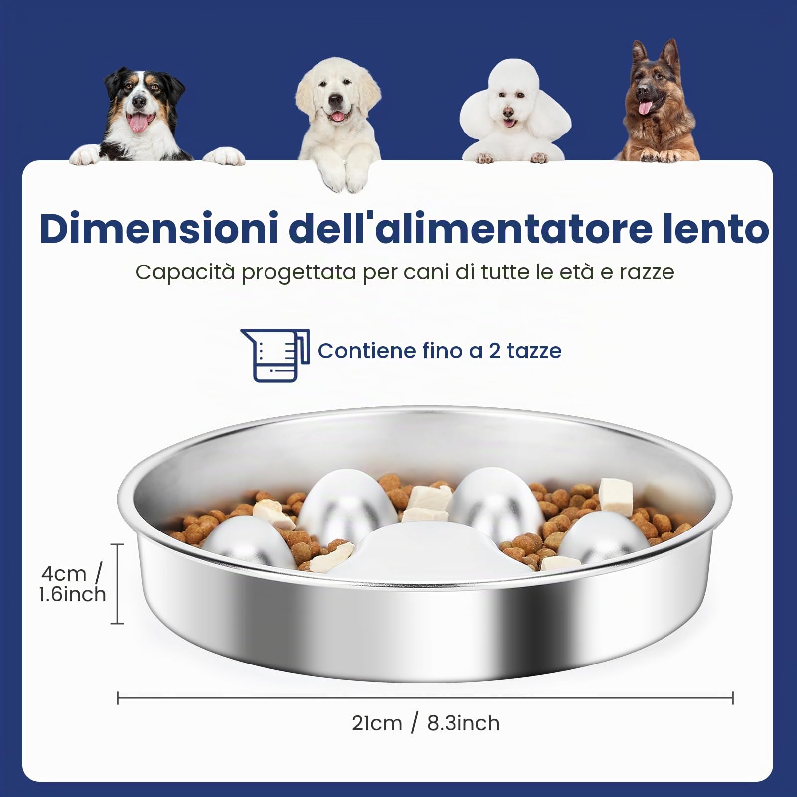 PETTOM Ciotola Anti Ingozzamento Acciaio Inox, Ciotola per Cani Anti Ingozzamento Ø21 cm, Ciotola Cane Slow Feeder
