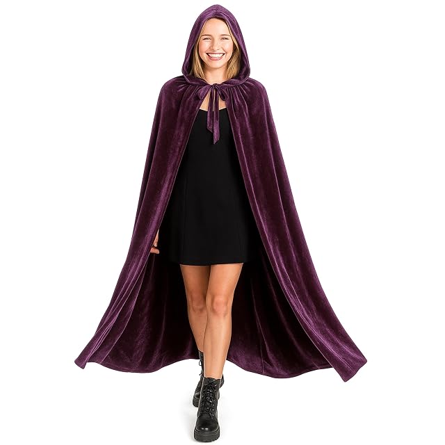 Various Capa Morado con Capucha Terciopelo Disfraz de Vampiro Halloween y Carnaval,Capa Disfraz Adulto para Mujer y Hombre 170cm