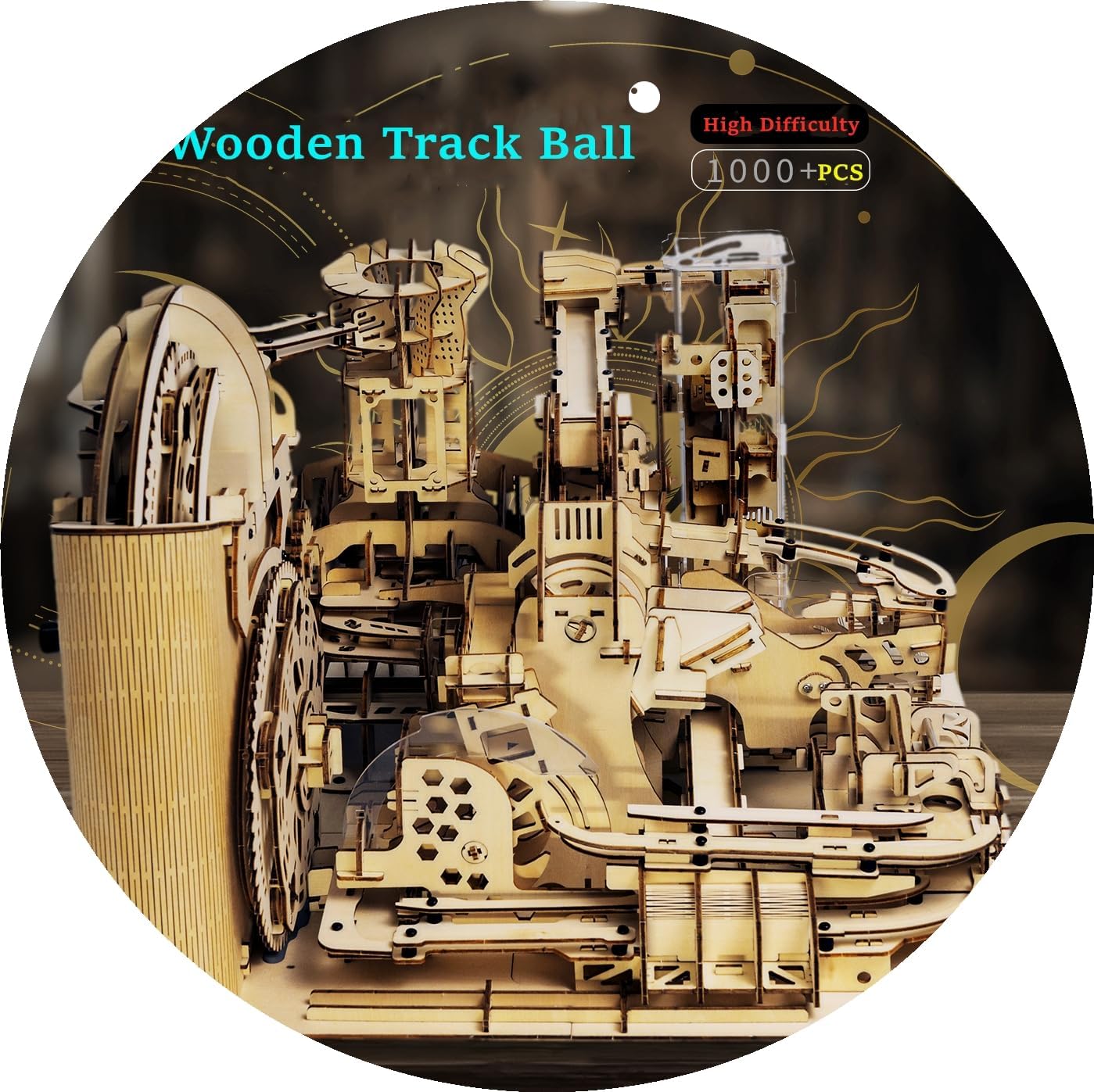3D Wooden Puzzles for Adults Lron Ball Marble Run Model Building Kit Steampunk DIY Mechanical Wooden Assembly Puzzles, DIY Desk Decoration