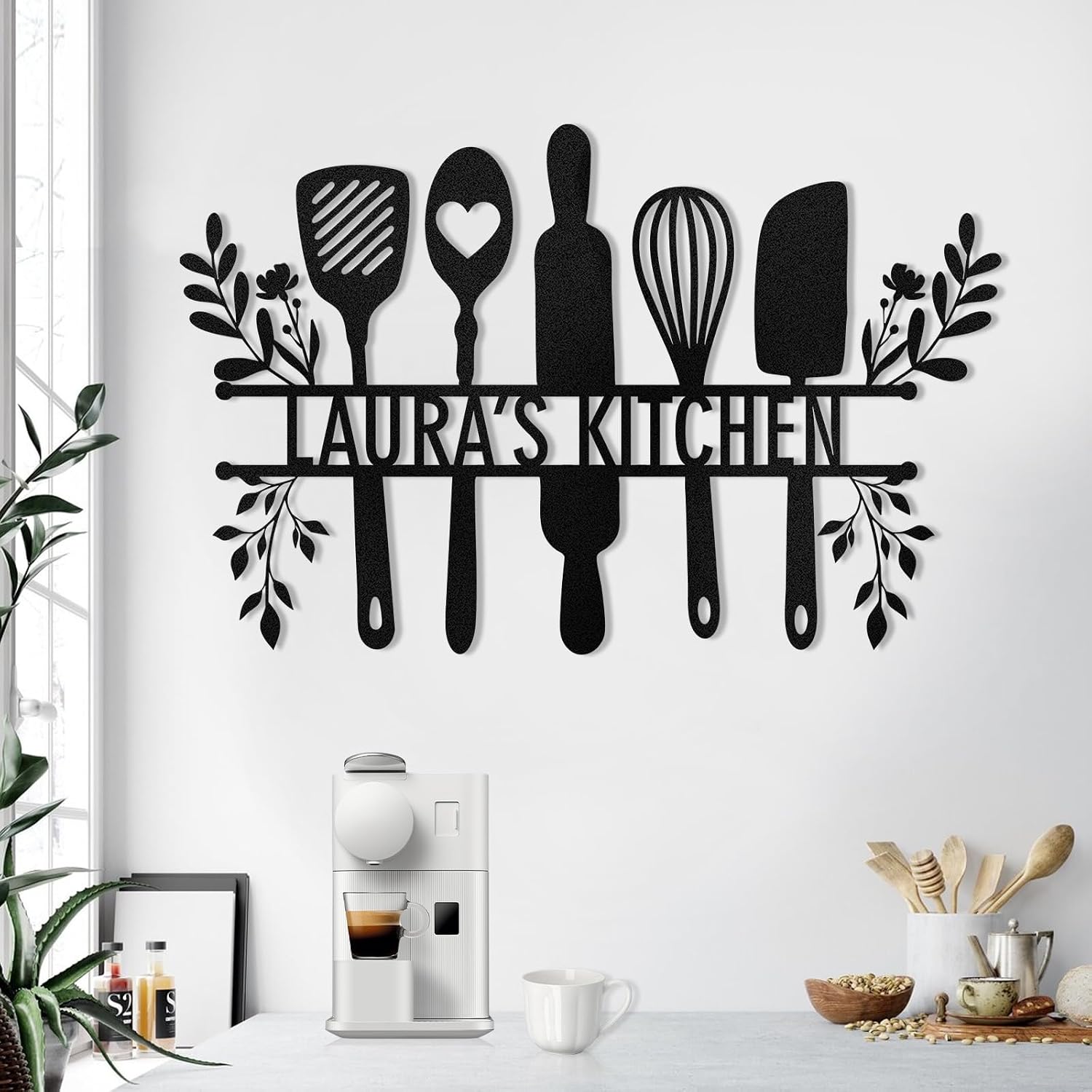 Personalized Kitchen Signs Wall Decor, Custom Metal Name Sign, Farmhouse Kitchen Metal Signs Cabinet Decor, Housewarming Gifts for Mom Grandma Chef, Country Home Decor