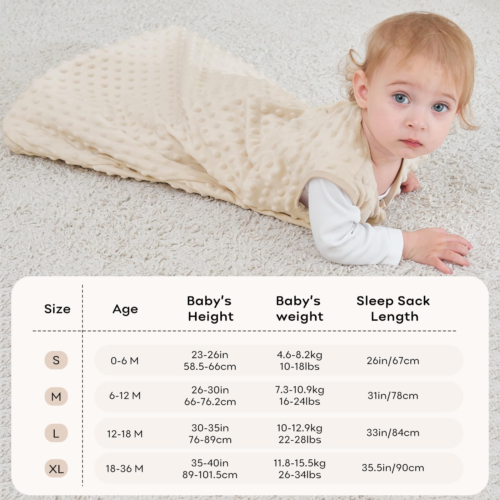 Unnivoll Baby Sleeping Bag 1.5 Tog with Plush Dots Sleep Bag 2 Pack Baby Sleep Sack Wearable Blanket for Newborn Infant 6-12 Months Coffee — view 6