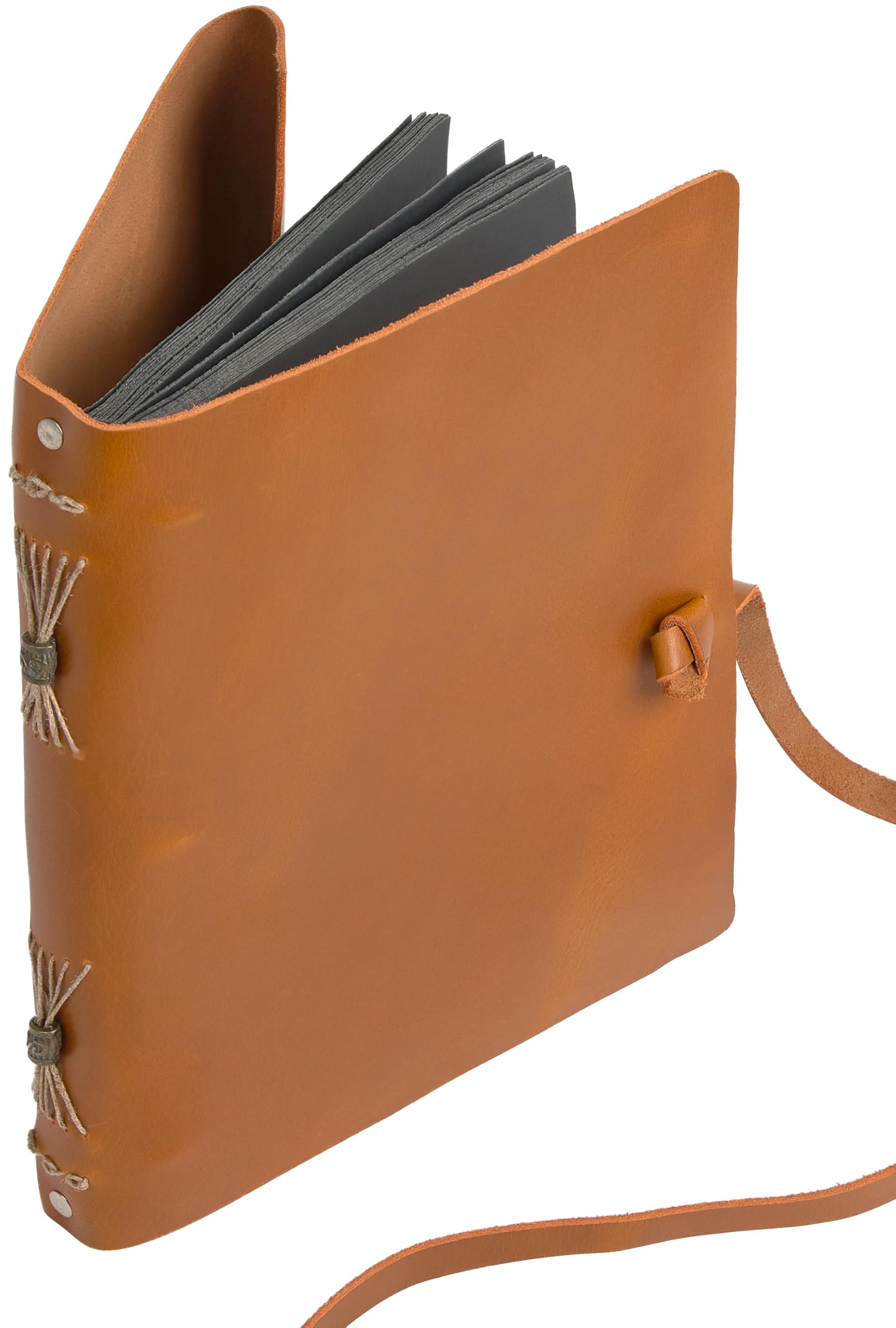 Album Photo En Cuir Vintage Marron Camel - 60 Pages Noires, Grand Format, Pour Coller Souvenirs (mariage, Voyage, Famille