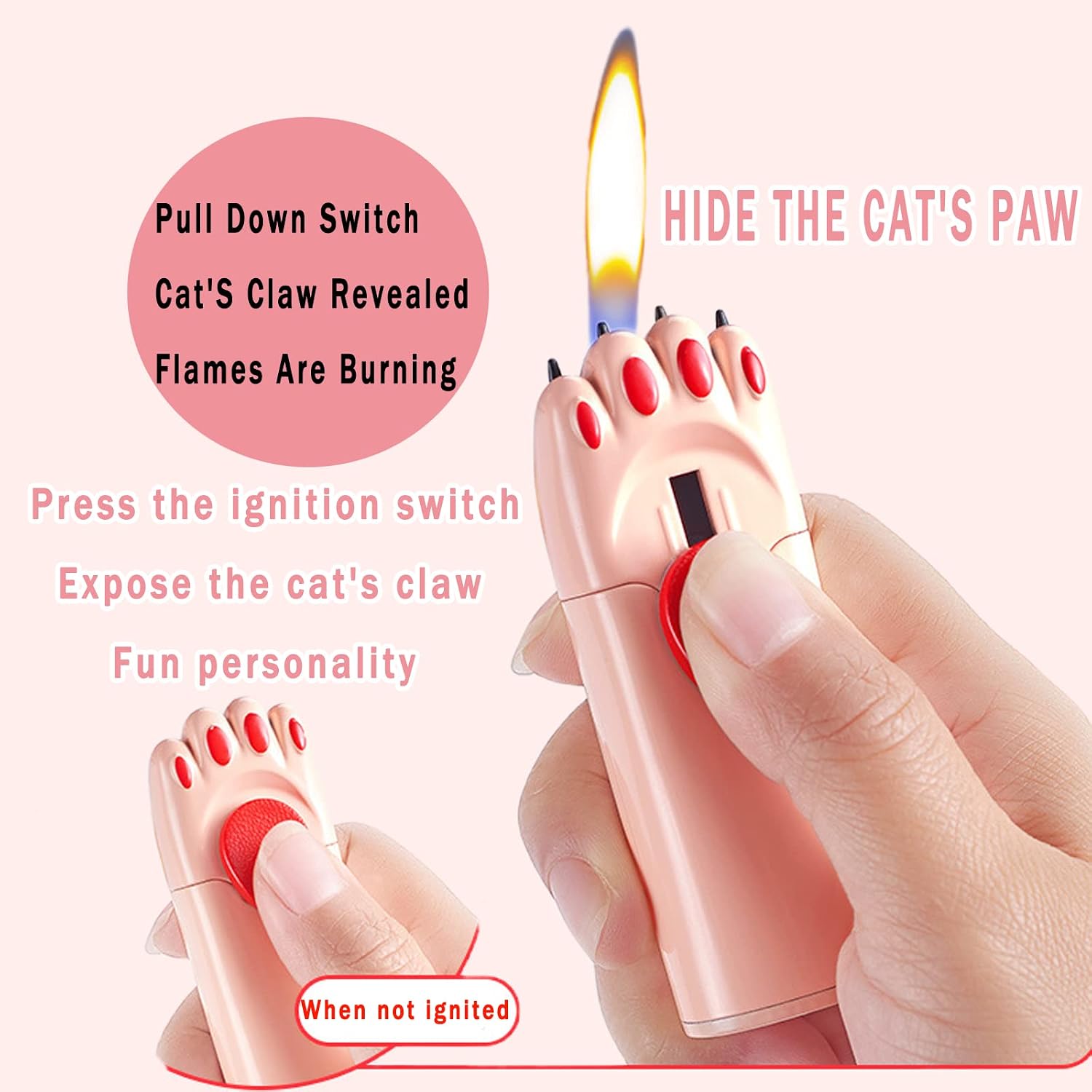Windproof Lighter, Cool, Cute Cat Paw Design, Fillable, Adjustable, Butane Lighter, Gift for Men（No Gas）