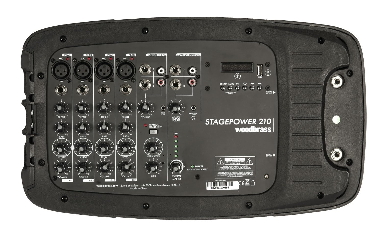 Woodbrass Stage Power 210 Kit Sonorisation Enceintes Puissantes Bluetooth 150W - 96db - Sono Mobile, Robuste, Compacte, Performante, 6 entrées, sans Fil, USB - DJ, Fête, Conférence, Fitness