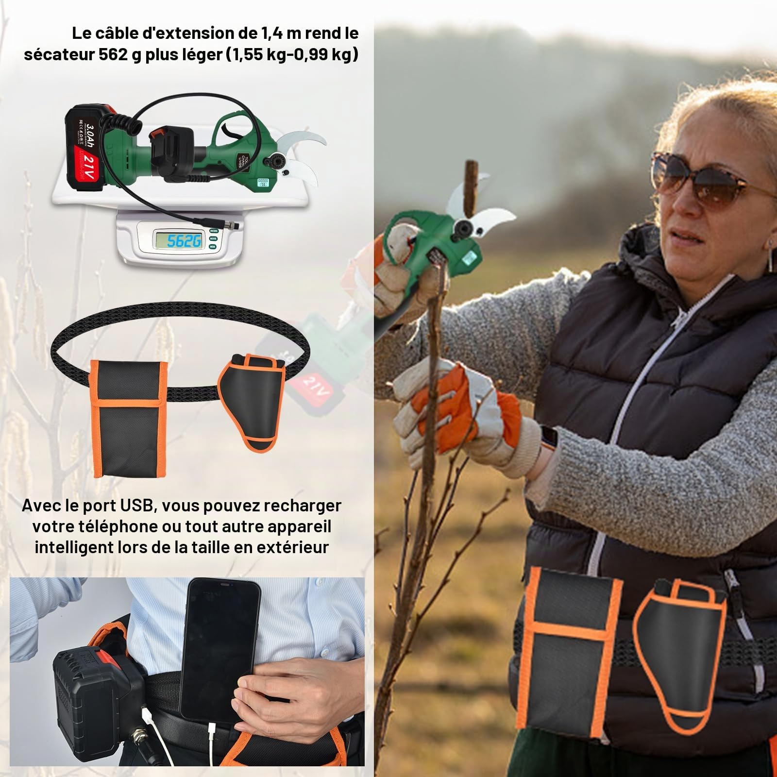 Secateur Electrique Sans Fil 50mm: Secateur Electrique - 21V Sécateur Électrique avec LCD-Anzeige & 2Pcs 3Ah Batterie Sécateur de Jardin