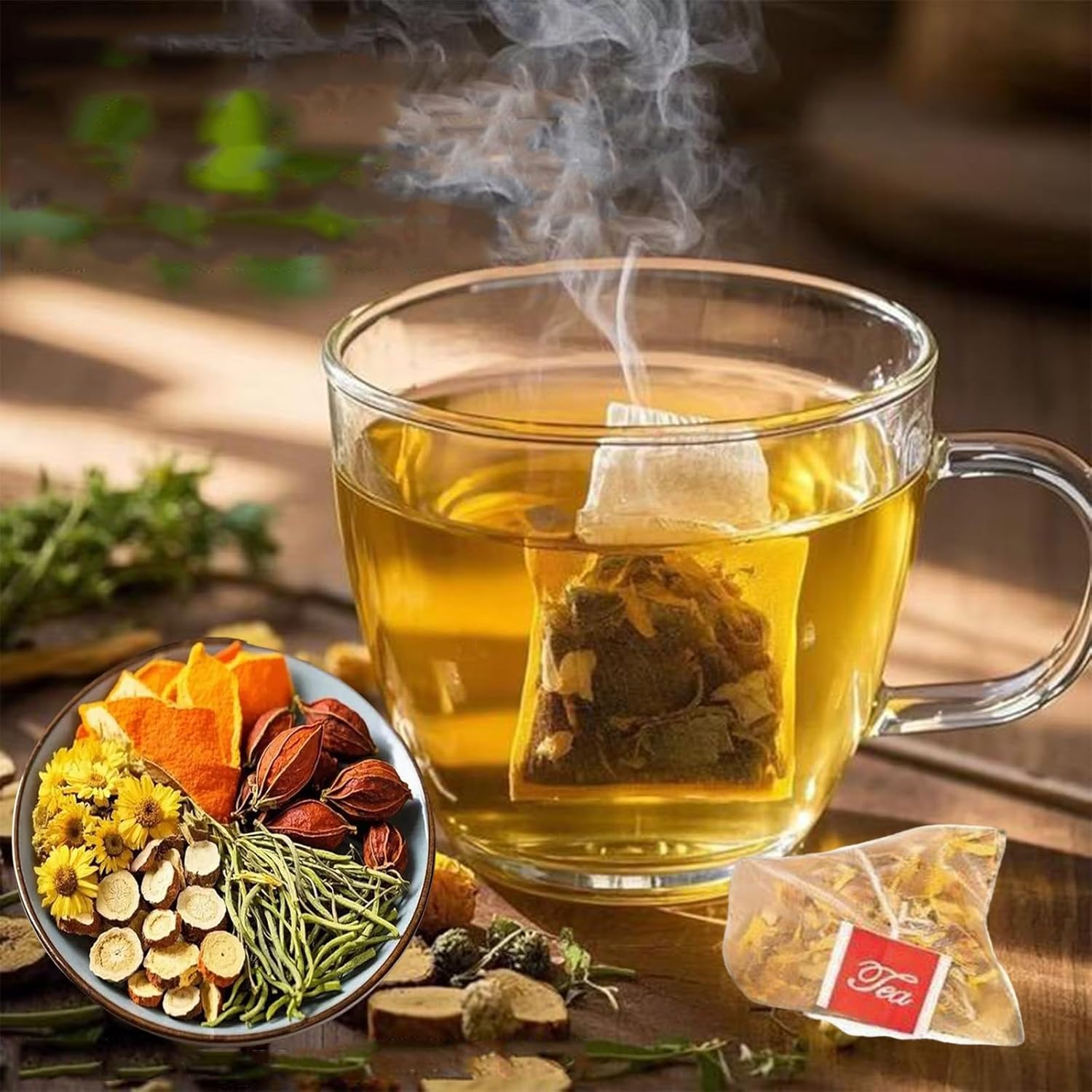 Chicory And Gardenia Tea, Chicory Gardenia Tea, Chrysanthemum, Kudzu, Coix Seed, Lily, Mulberry Leaves, Licorice, 8 Ingredients Blend Formula, Quick & Refreshing, 30/60/90bags(90bags)
