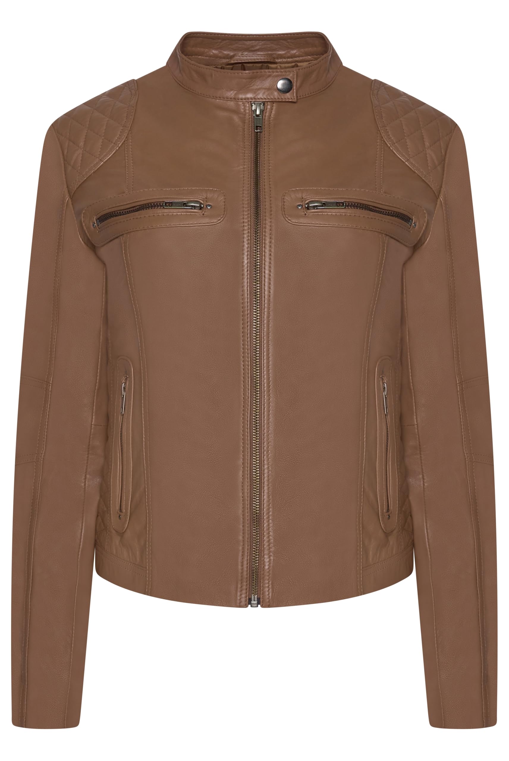Pelle D’annata Women's Real Leather Biker Jacket In Tobacco - 10 - Tobacco