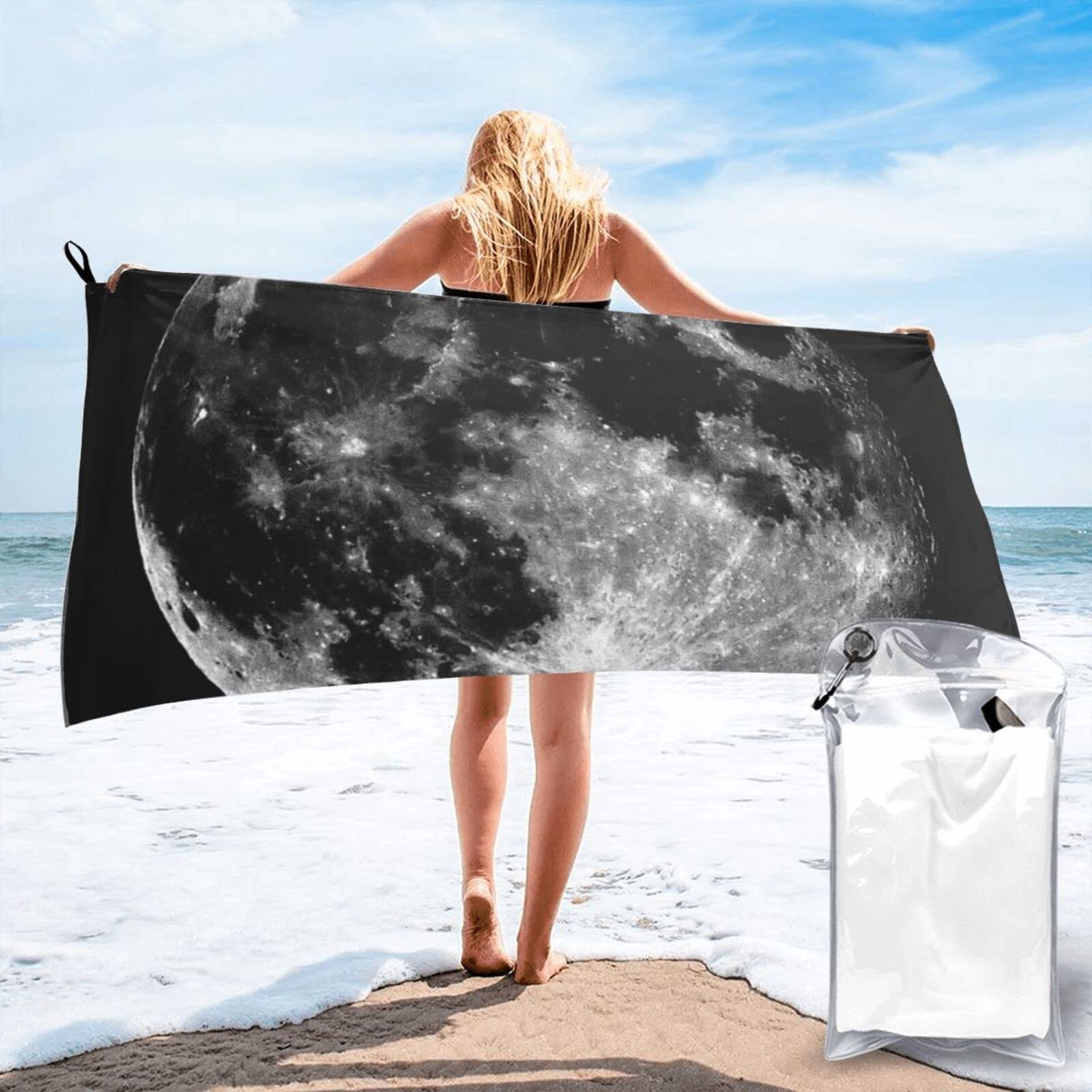 Lawenp Moon Microfiber Beach Towel Adults Large Quick Drying Bath Towel Travel Towels with Pouch 27.5"x55"
